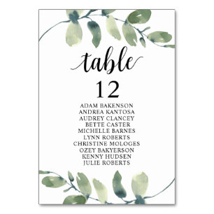 Hochzeitsessen, Eukalyptus Gäste Sitzkarte Tischnummer