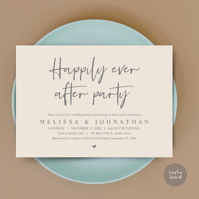 Hochzeitsessen, glücklicherweise immer nach dem Pa Einladung (Wedding Elopement Dinner, Happily Ever after Party Invitation Card, PDF, in Dark Grey Cream)