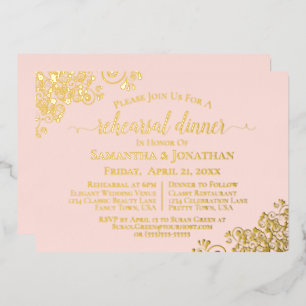 Hochzeitsessen in Rosa mit Gold Lace Folieneinladung