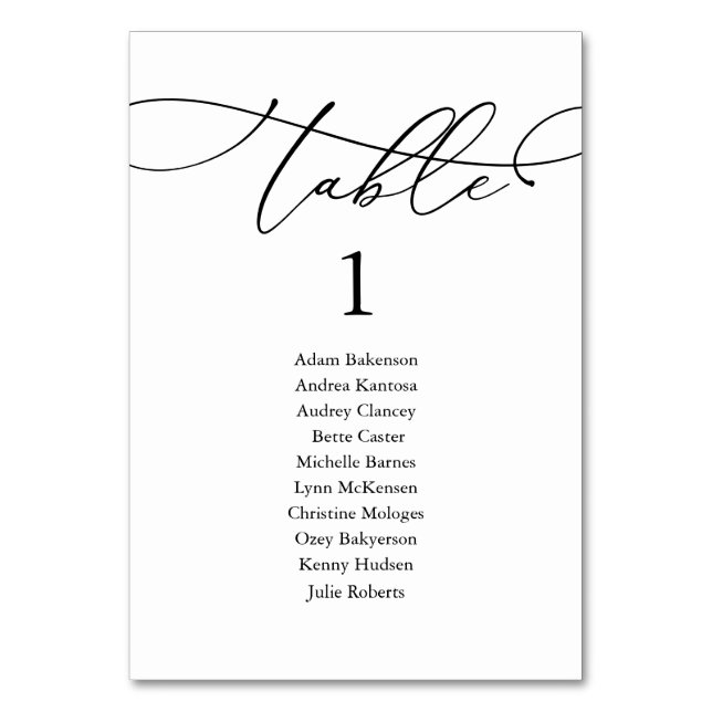 Hochzeitsessen, Moderne Gästekarte N Tischnummer (Vorderseite)