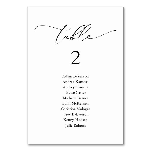 Hochzeitsessen, Moderne Gästekarte N Tischnummer (Vorderseite)