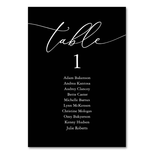 Hochzeitsessen, moderne Gästekarte Tischnummer (Vorderseite)
