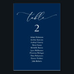 Hochzeitsessen, moderne Gästekarte Tischnummer<br><div class="desc">Hochzeitsessen Gästekarte,  moderne,  romantische Navy Blue Thema. Passen Sie den Text an und / oder entfernen und füllen Sie mit Ihrem Hochzeitsfeier-Thema.</div>