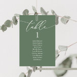 Hochzeitsessen, moderne Gästekarte Tischnummer<br><div class="desc">Hochzeitsdinner,  Tischkarte,  Moderne romantische Kalligraphie in schlauer grüner Landschaft thematisiert. Passen Sie den Text an und / oder entfernen und füllen Sie mit Ihrer Hochzeitsfeier passende Farbe.</div>
