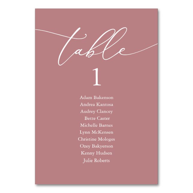 Hochzeitsessen, moderne Gästekarte Tischnummer (Vorderseite)
