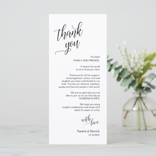 Hochzeitsessen, Ort Einstellung Dankeschön Karten (Stehend Vorderseite)