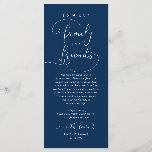 Hochzeitsessen, Platzierung Dankeschön Karte (Vorderseite)