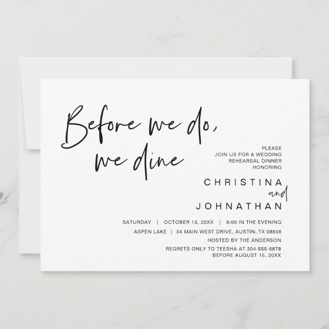 Hochzeitsessen Probe, bevor wir essen Einladung (Vorderseite)