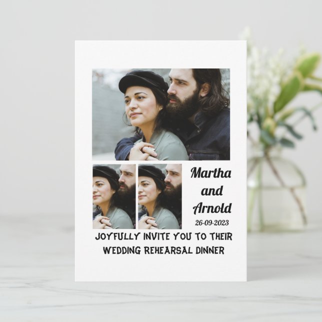 Hochzeitsessen Probe Brauch 3 FotoCollage Einladung (Stehend Vorderseite)