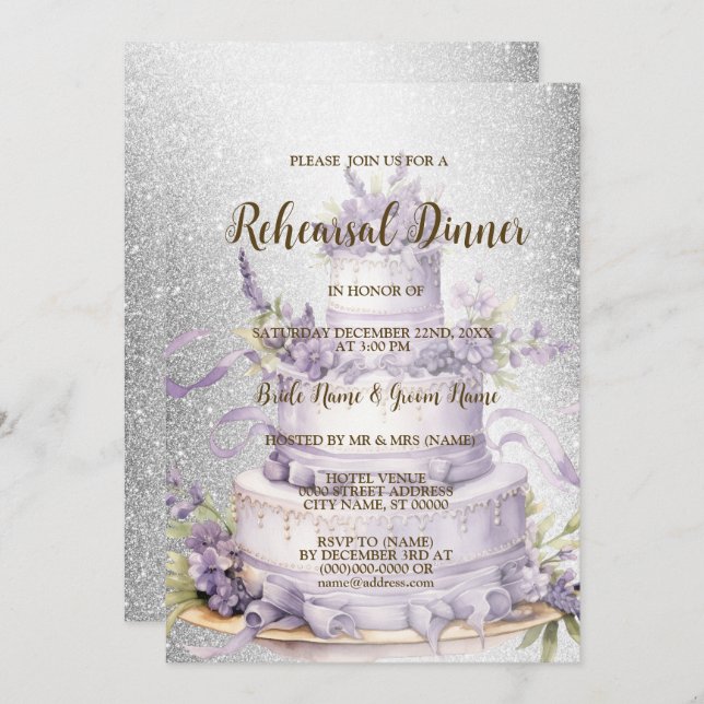 Hochzeitsessen Probe Cake Lavendel Einladung (Vorne/Hinten)