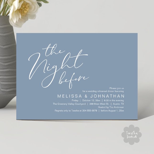 Hochzeitsessen Probe Einladung (The Night Before Romantic Modern Wedding Rehearsal Dinner Aesthetic Invites PDF Classy Dusty Blue)