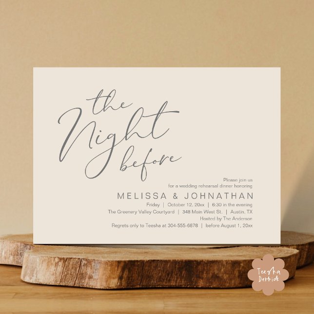 Hochzeitsessen Probe Einladung (The Night Before Romantic Modern Wedding Rehearsal Dinner Aesthetic Invites PDF Classy Cream Grey)