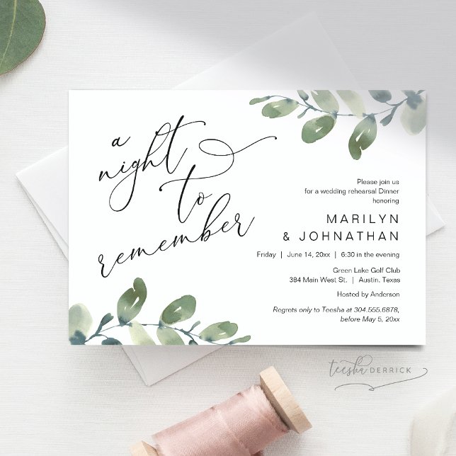 Hochzeitsessen Probe, Eukalyptus-Grüne Einladung (A Night To Remember, Wedding Rehearsal Dinner, Eucalyptus Greenery Invitation Card, Downloadable)