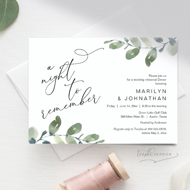 Hochzeitsessen Probe, Eukalyptus-Grüne Einladung (A Night To Remember, Wedding Rehearsal Dinner, Eucalyptus Greenery Invitation Card, Downloadable)