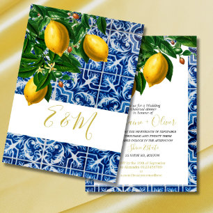 Hochzeitsessen Probe Lemon Blue Tile Chic Einladung