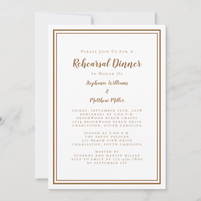 Hochzeitsessen Probe Modern Simple Fall Brown Einladung (Vorderseite)