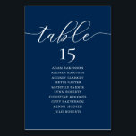 Hochzeitsessen, romanische Sitzkarte, Navy Blue T Tischnummer<br><div class="desc">Hochzeitsdinner,  Gästekarte,  Moderne Romantische Navy Blue Themen. Passen Sie den Text an und / oder entfernen und füllen Sie mit Ihrem Hochzeitskonzert themed.</div>