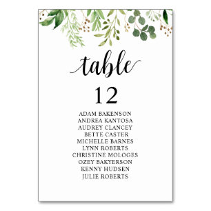 Hochzeitsessen, Sitzplan der Gäste, Grünflächen Tischnummer