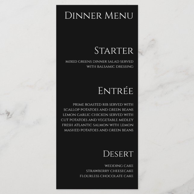 Hochzeitsessen und Bar Menu-Black und Weiß- Menükarte (Vorderseite)
