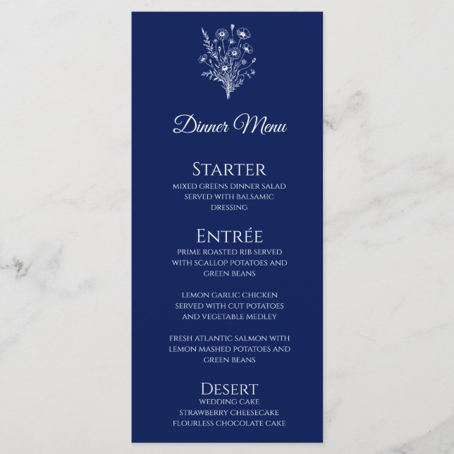 Hochzeitsessen und Bar Menu-Wildblume Elegante Menükarte (Vorderseite)