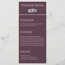 Hochzeitsessen und Getränkekarte Wein und Weiß- Menükarte