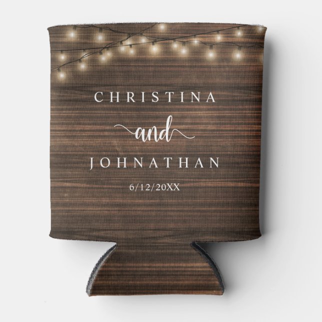 Hochzeitsessen und Party, rustikale Saitenlichter  Dosenkühler (Vorderseite)