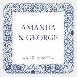 Hochzeitsetikett Hydrangea und Blume Quadratischer Aufkleber