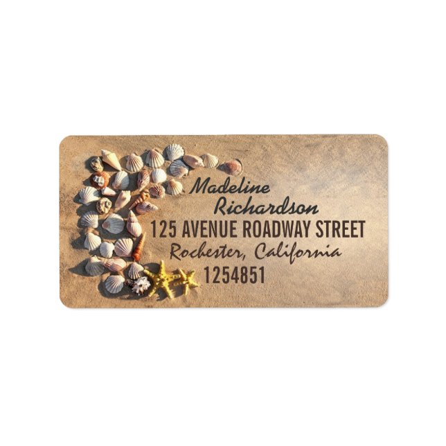 Hochzeitsetiketten mit Muscheln und Seestern Adressaufkleber (Vorne)