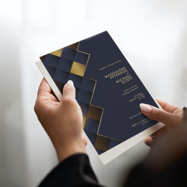 Hochzeitsfahrt mit Blue & Gold Geometric Einladung (Von Creator hochgeladen)