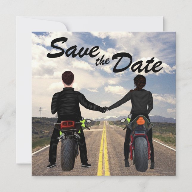 Hochzeitsfahrt mit Motorrädern Save The Date (Vorderseite)