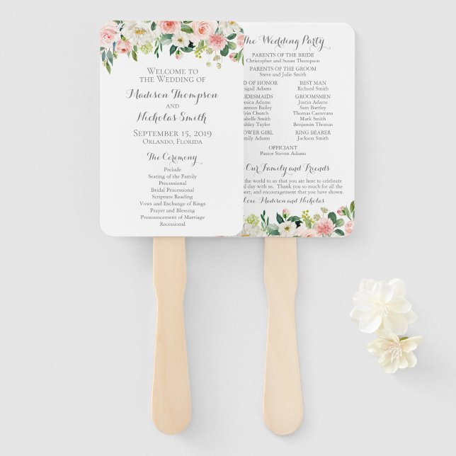 Hochzeitsfans in Rosa und Weiß-Blume Fächer (Vorne und Hinten)