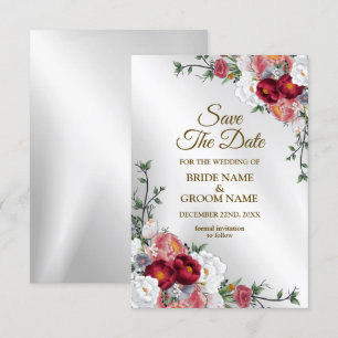 Hochzeitsfarben Rot Weiße Blüte Silber Elegant Save The Date