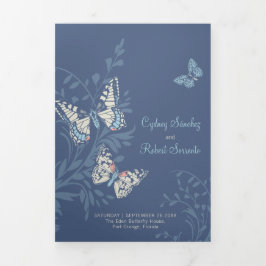 Hochzeitsfarben von blauen Schmetterlingen Dreifach Gefaltete Einladung