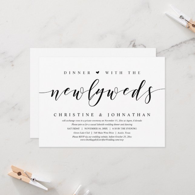 Hochzeitsfeier, Abendessen mit den Neugeborenen Einladung (Vorderseite/Rückseite Beispiel)