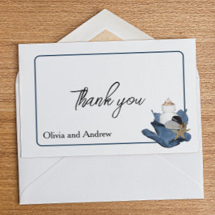 Hochzeitsfeier am Küstenstrand Blau des Ozeans Iri Dankeskarte