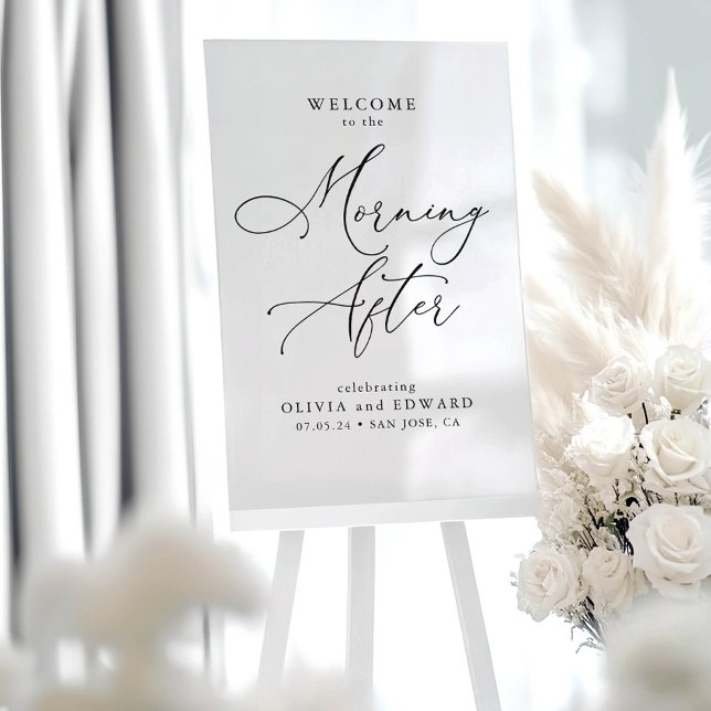 Hochzeitsfeier am Morgen nach Begrüßung Acrylschild (Elegant The Morning After Wedding Brunch Welcome Sign)