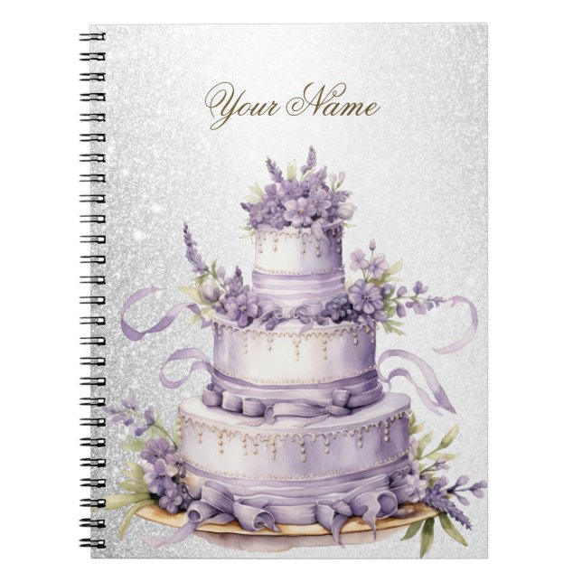 Hochzeitsfeier Cake Lavender Floral Elegant Notizblock (Vorderseite)