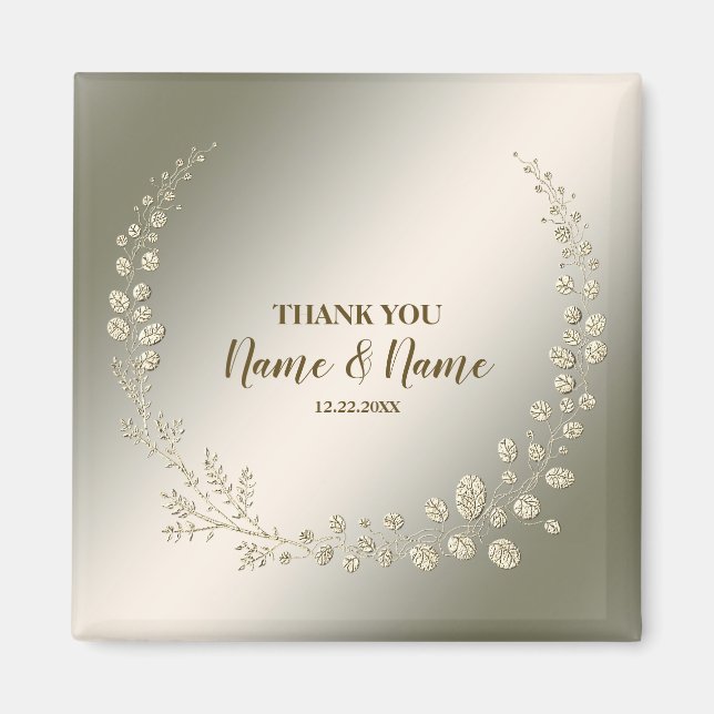 Hochzeitsfeier Dankeschön an Golden Floral Blätter Magnet (Vorne)