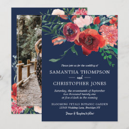 Hochzeitsfeier des Blue Burgundy Red Coral Foto Einladung