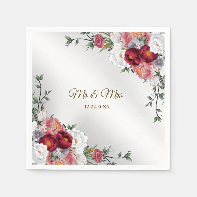 Hochzeitsfeier Farbenfrohe Rote Blütensilber Serviette (Vorderseite)