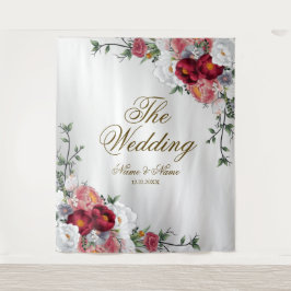 Hochzeitsfeier Farbenfrohe Rote Blütensilber Wandteppich