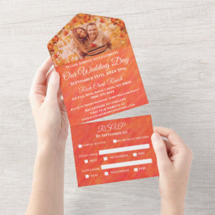 Hochzeitsfeier Foto Herbst-Herbst-Stil- All In One Einladung