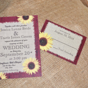 Hochzeitsfeier für Barnwood und Sonnenblumen RSVP Karte