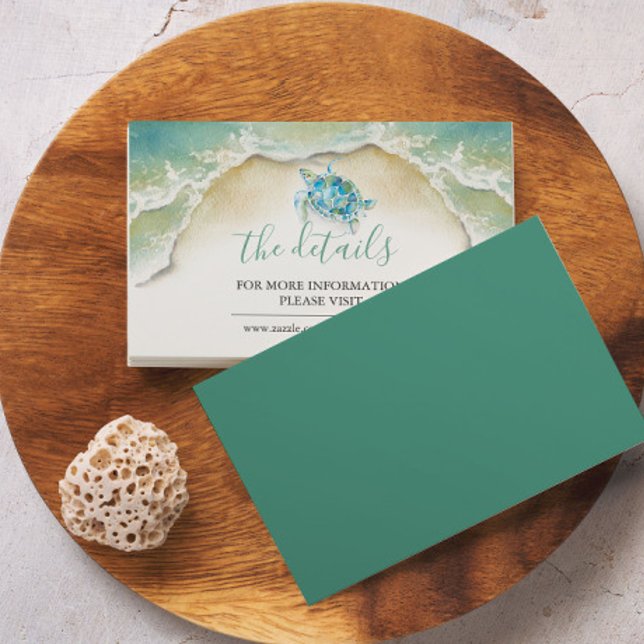 Hochzeitsfeier für das tropische Meer Begleitkarte (Tropical weddings sea turtle details card by watercolor artist Victoria Grigaliunas in Florida)