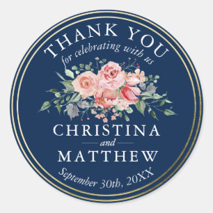 Hochzeitsfeier für die blaue Flora von Watercolor  Runder Aufkleber