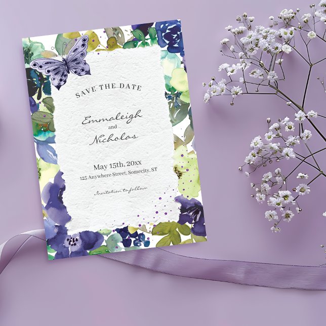 Hochzeitsfeier für Lila Blumenwaschfarben Save The Date (Von Creator hochgeladen)