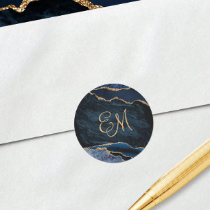 Hochzeitsfeier für Navy Blue Gold Agate Marble Runder Aufkleber