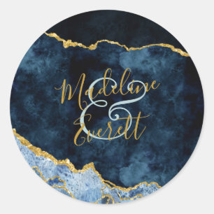 Hochzeitsfeier für Navy Blue Gold Foil Agate Marbl Runder Aufkleber