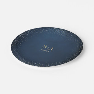 Hochzeitsfeier für Navy & Gold Glitzer Pappteller