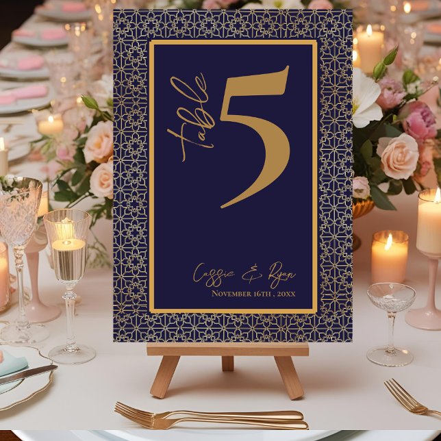 Hochzeitsfeier für Seestreitkräfte und Goldene Des Dankeskarte (Navy and Gold Design Wedding Party Table Number)